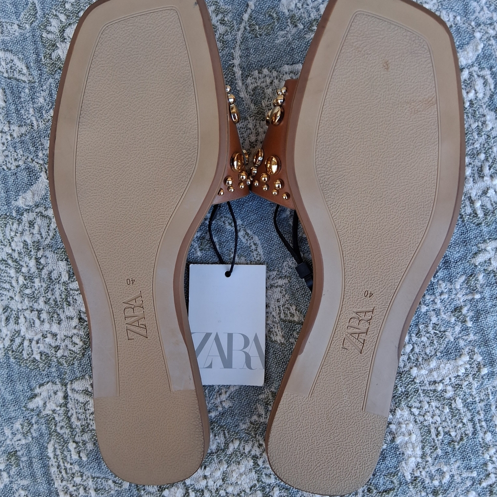 🌴 NWT Zara Brown Gold Studded Women's Sandals Sz. 40/9 - Picture 6 of 8
